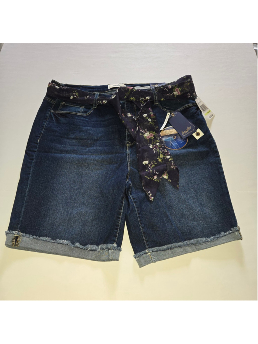 Angels Forever Young Blue Denim Jeans Bermuda Shorts Floral Belt Tummy Tech 18W